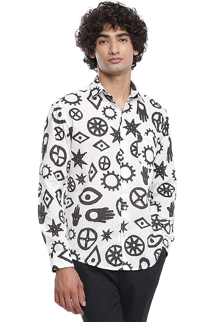 Ivory Printed Party Wear Shirt by Abraham & Thakore Men at Pernia's Pop Up Shop