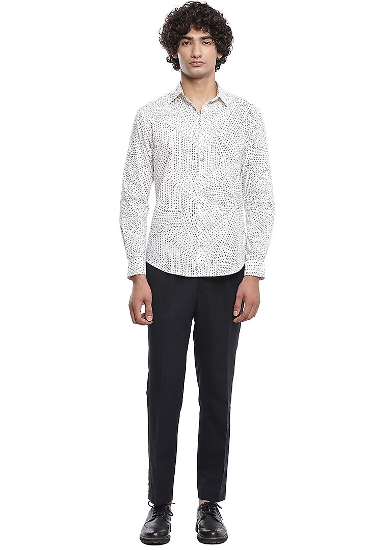 Ivory Shirt With Print by Abraham & Thakore Men