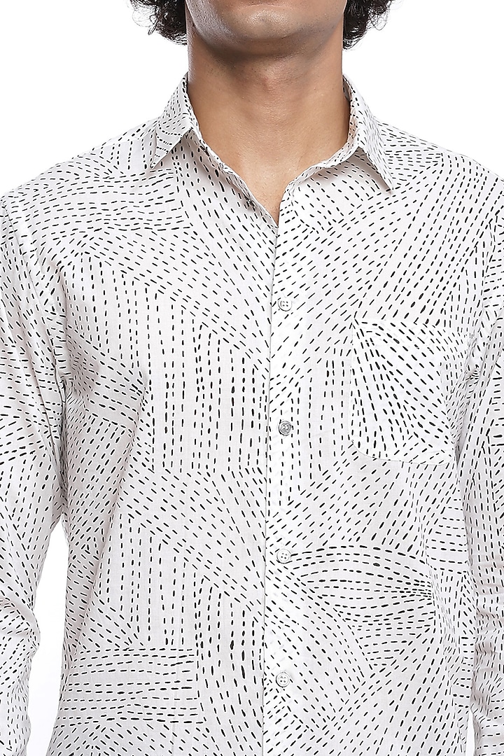 Ivory Summer Shirt With Print by Abraham & Thakore Men at Pernia's Pop Up Shop