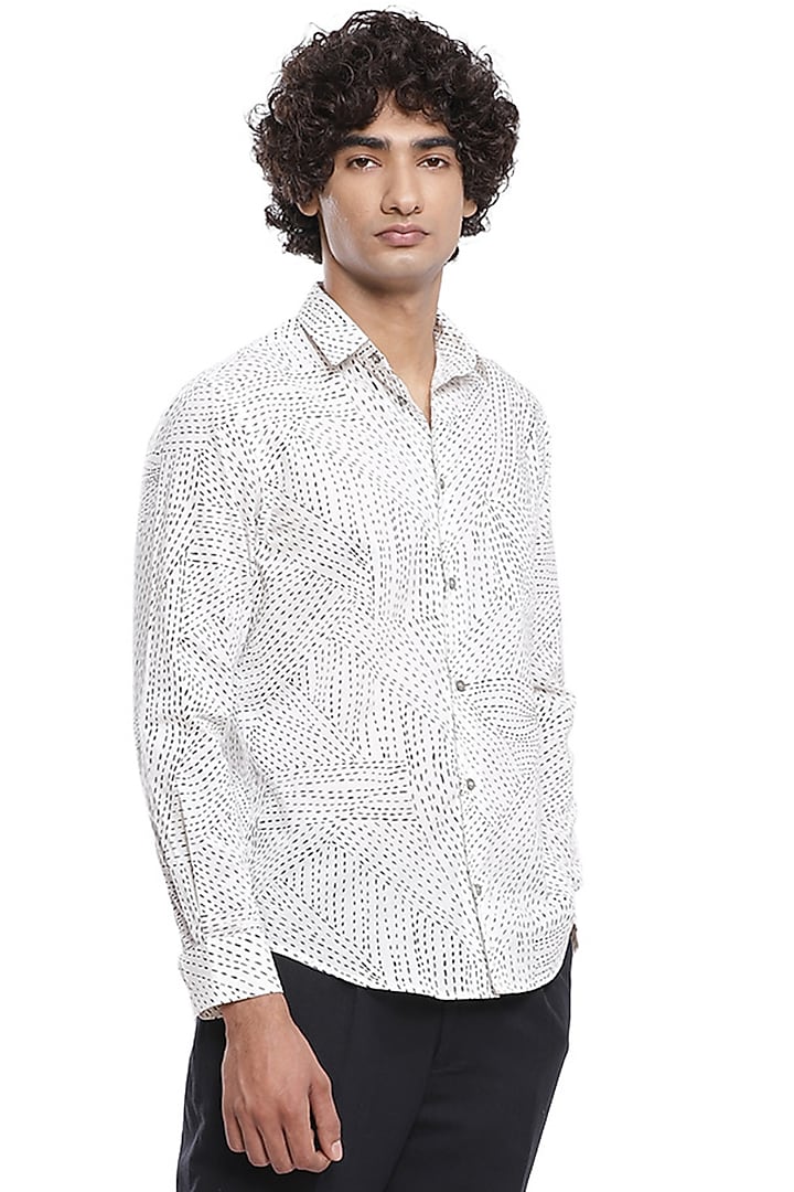Ivory Summer Shirt With Print by Abraham & Thakore Men at Pernia's Pop Up Shop