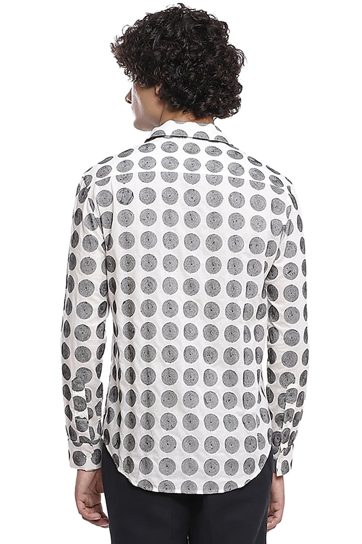 Ivory Hand Block Printed Party Wear Shirt by Abraham & Thakore Men at Pernia's Pop Up Shop