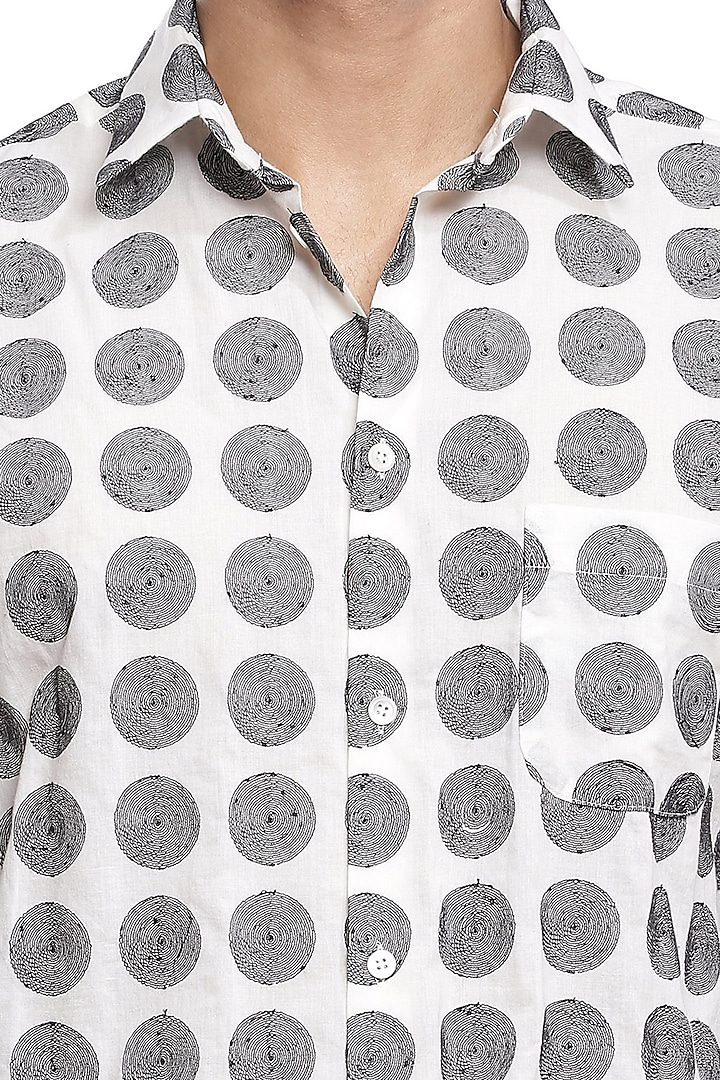 Ivory Hand Block Printed Party Wear Shirt by Abraham & Thakore Men at Pernia's Pop Up Shop