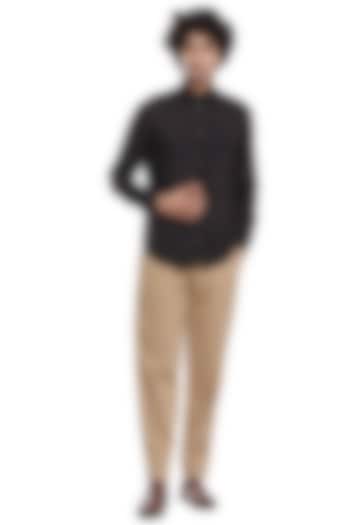 Black Typography Embroidered Party Wear Shirt by Abraham & Thakore Men at Pernia's Pop Up Shop