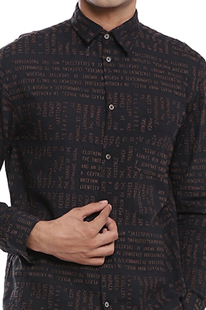 Black Typography Embroidered Party Wear Shirt by Abraham & Thakore Men at Pernia's Pop Up Shop