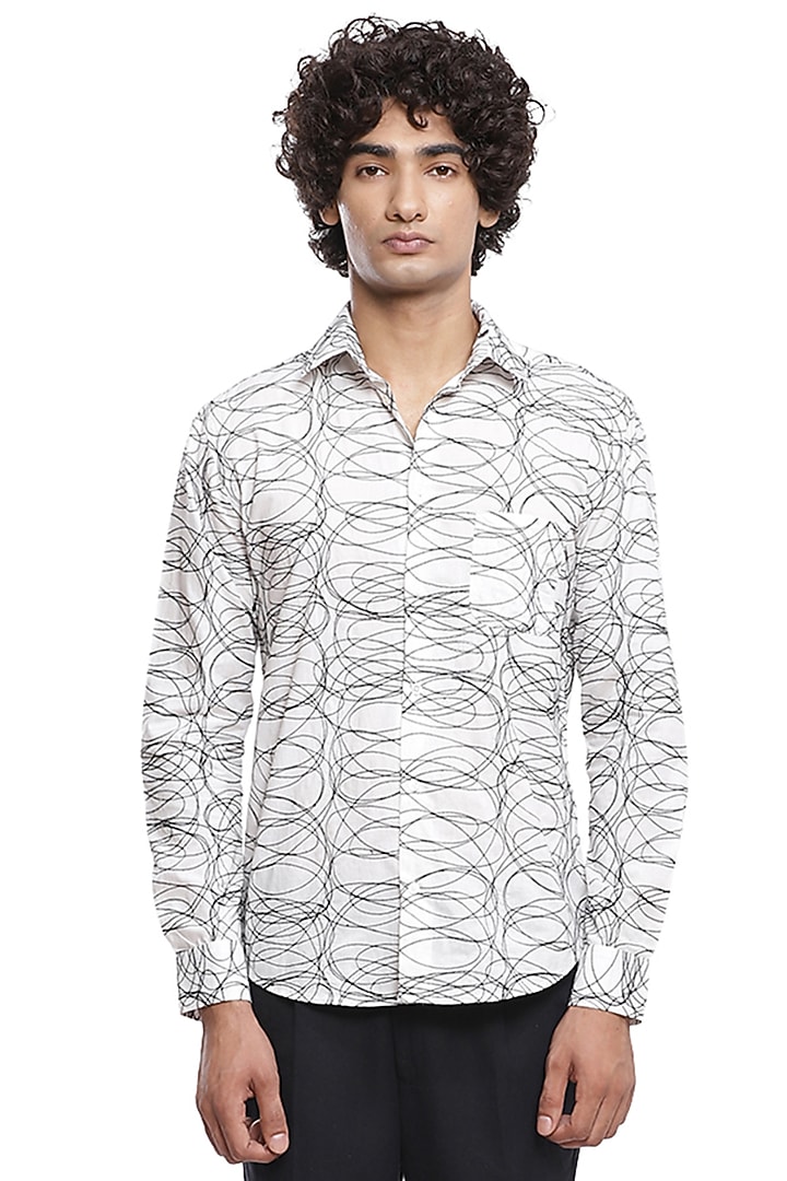 Ivory Embroidered Party Wear Shirt by Abraham & Thakore Men at Pernia's Pop Up Shop