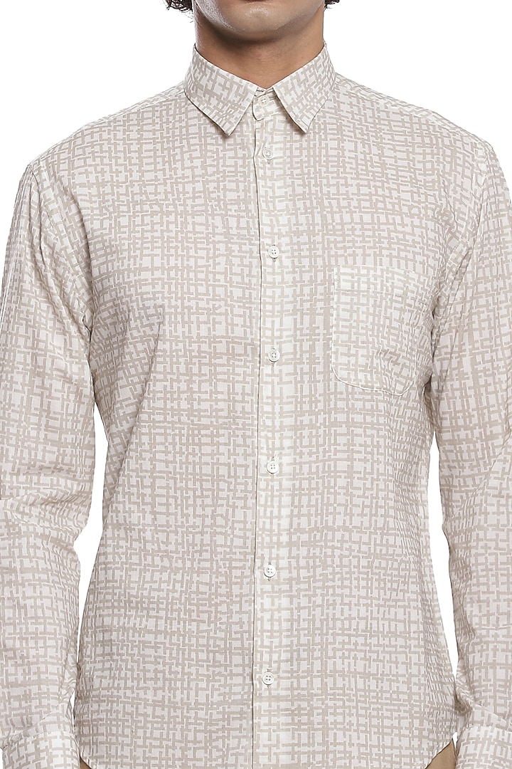 Light Beige Criss-Cross Printed Party Wear Shirt by Abraham & Thakore Men at Pernia's Pop Up Shop
