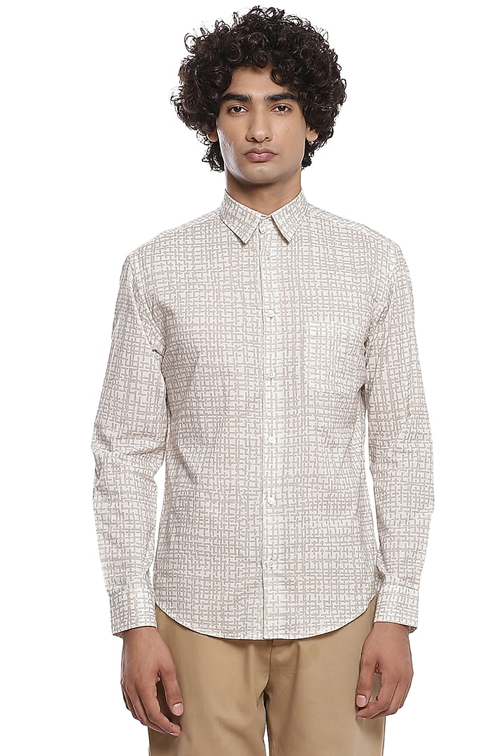 Light Beige Criss-Cross Printed Party Wear Shirt by Abraham & Thakore Men at Pernia's Pop Up Shop