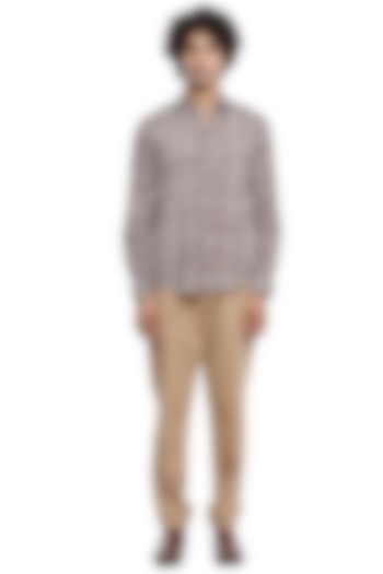 Brown Criss-Cross Printed Party Wear Shirt by Abraham & Thakore Men at Pernia's Pop Up Shop