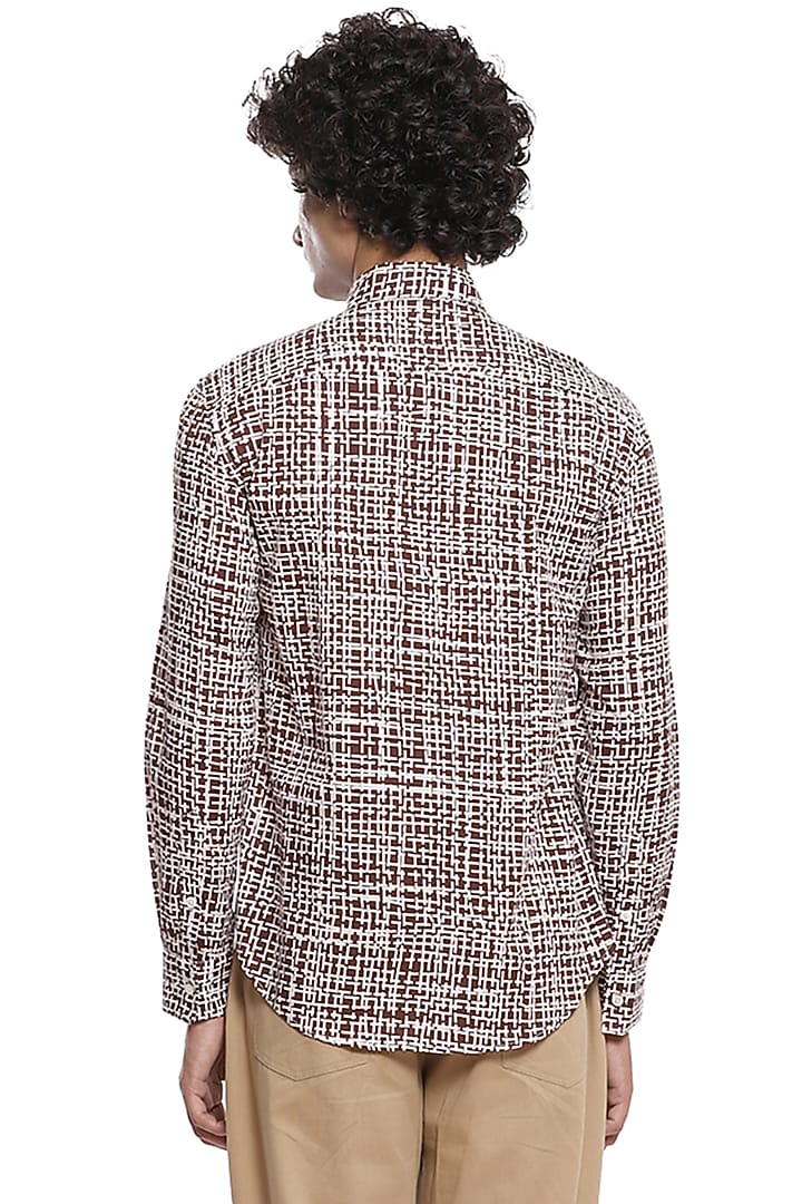 Brown Criss-Cross Printed Party Wear Shirt by Abraham & Thakore Men at Pernia's Pop Up Shop