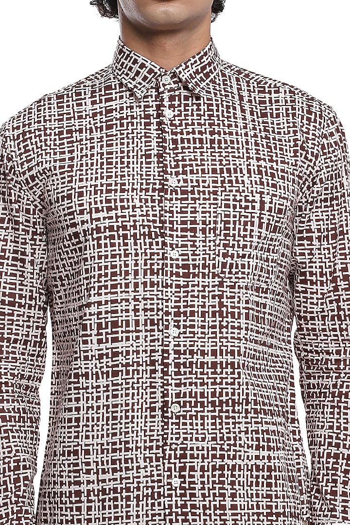 Brown Criss-Cross Printed Party Wear Shirt by Abraham & Thakore Men at Pernia's Pop Up Shop