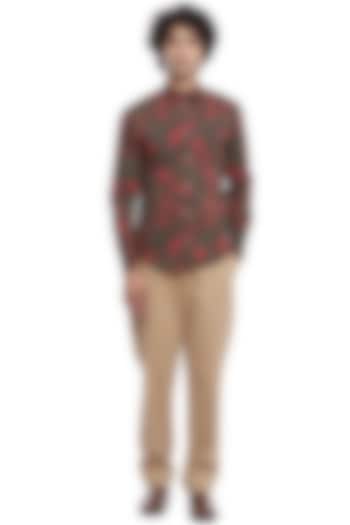 Brown Floral Printed Party Wear Shirt by Abraham & Thakore Men at Pernia's Pop Up Shop