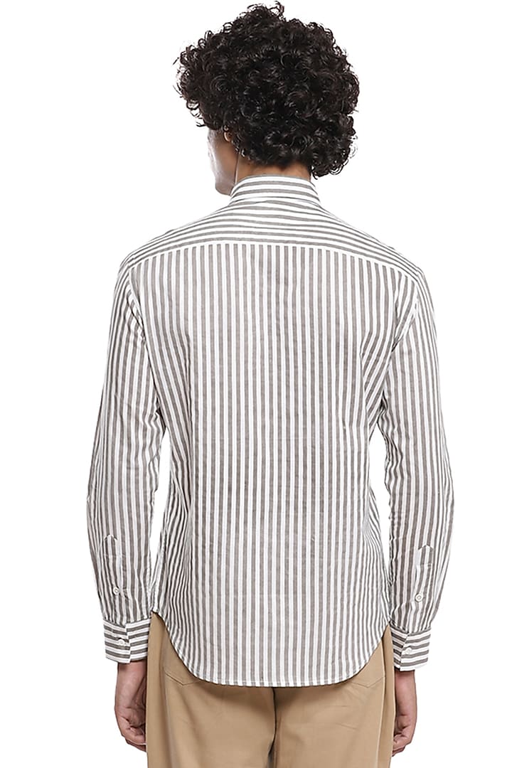 Ivory & Grey Hand Block Printed Summer Shirt by Abraham & Thakore Men at Pernia's Pop Up Shop