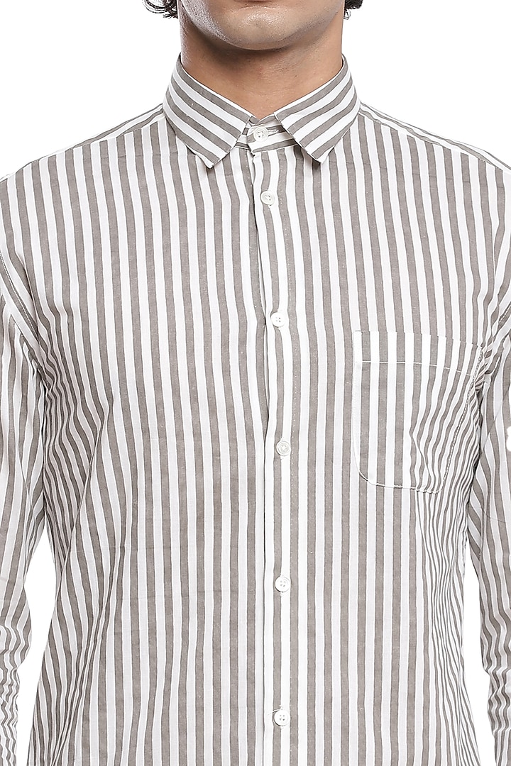 Ivory & Grey Hand Block Printed Summer Shirt by Abraham & Thakore Men at Pernia's Pop Up Shop