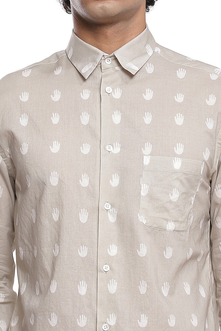 Beige Printed Party Wear Shirt by Abraham & Thakore Men at Pernia's Pop Up Shop