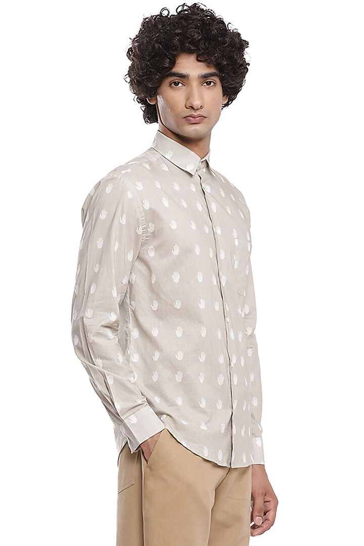 Beige Printed Party Wear Shirt by Abraham & Thakore Men at Pernia's Pop Up Shop