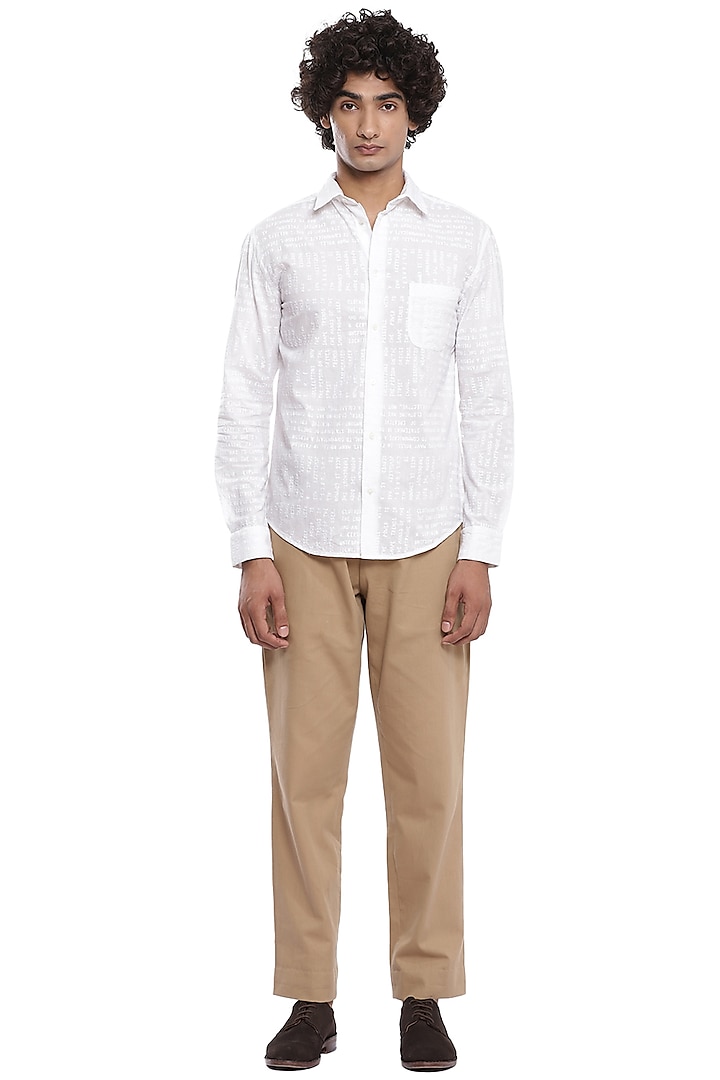 Ivory Shirt With Embroidery by Abraham & Thakore Men