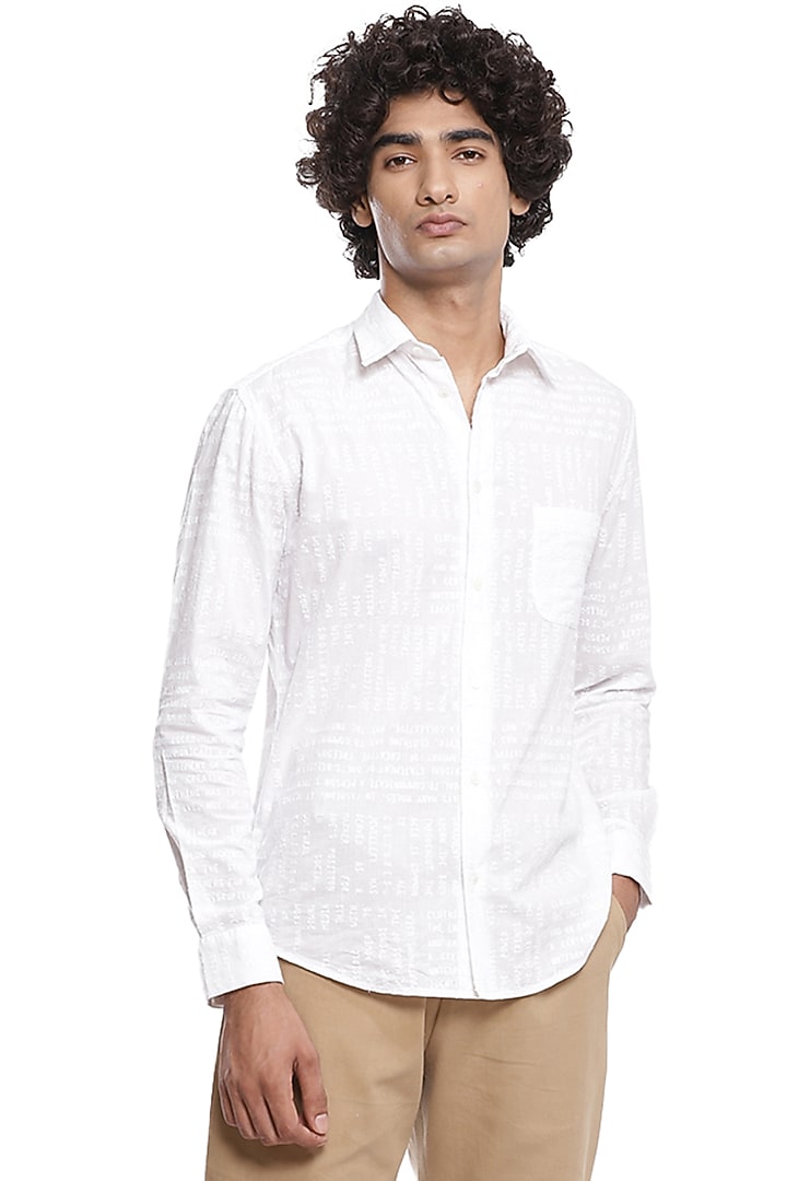 Ivory Party Wear Shirt With Embroidery by Abraham & Thakore Men at Pernia's Pop Up Shop