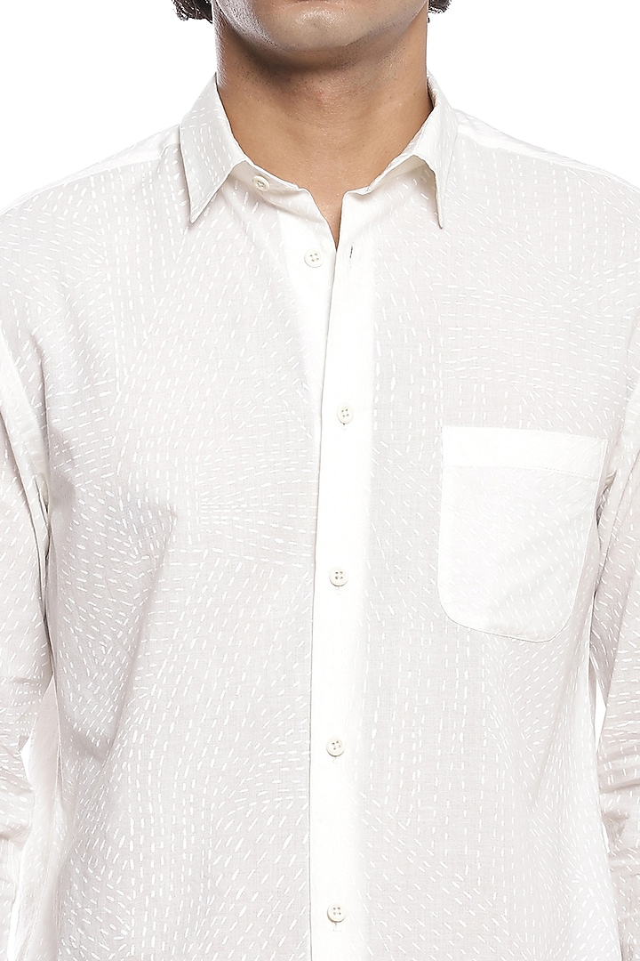 Ivory Cotton Cambric Summer Shirt by Abraham & Thakore Men at Pernia's Pop Up Shop