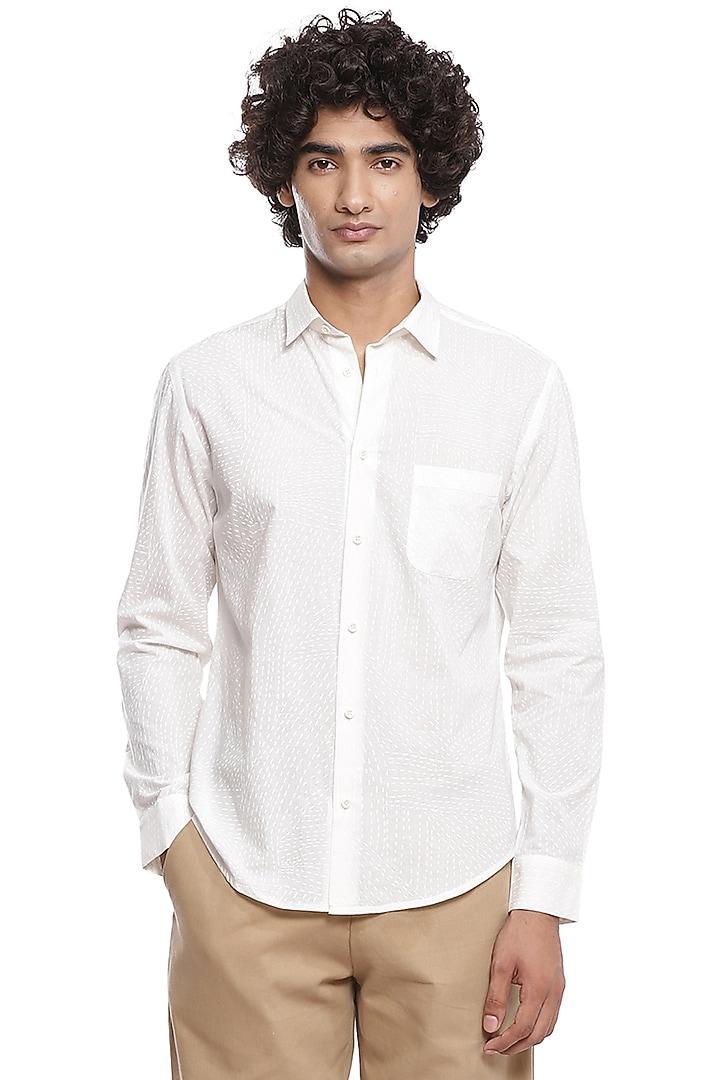 Ivory Cotton Cambric Summer Shirt by Abraham & Thakore Men at Pernia's Pop Up Shop