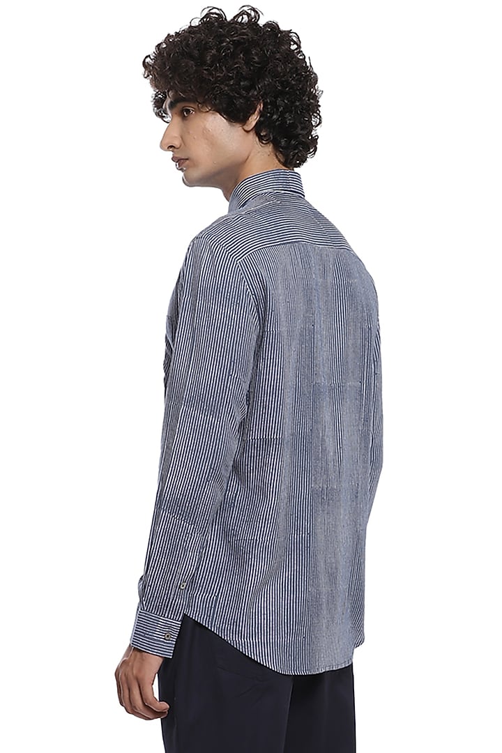 Indigo Striped Party Wear Shirt by Abraham & Thakore Men at Pernia's Pop Up Shop