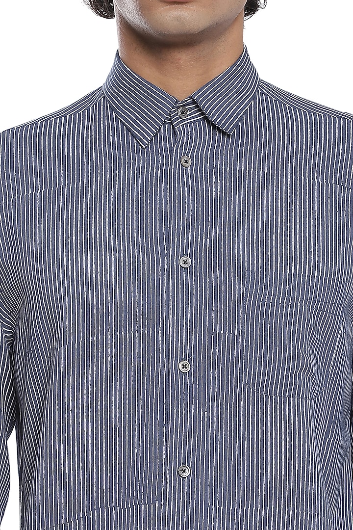 Indigo Striped Party Wear Shirt by Abraham & Thakore Men at Pernia's Pop Up Shop