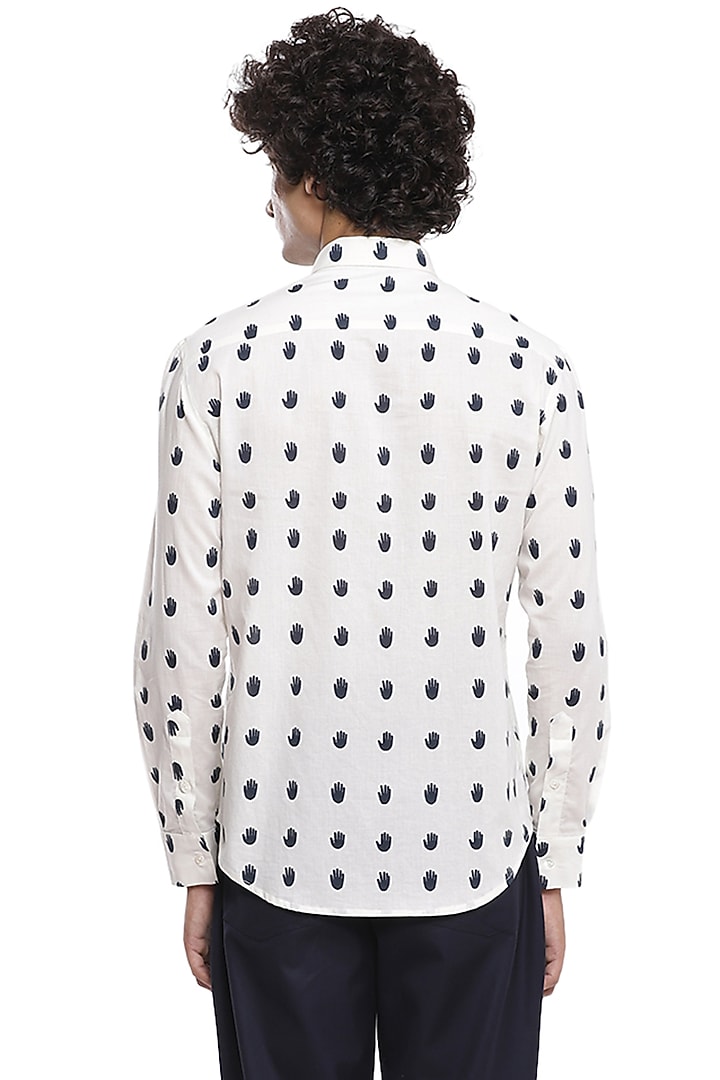 Ivory & Navy Printed Party Wear Shirt by Abraham & Thakore Men at Pernia's Pop Up Shop