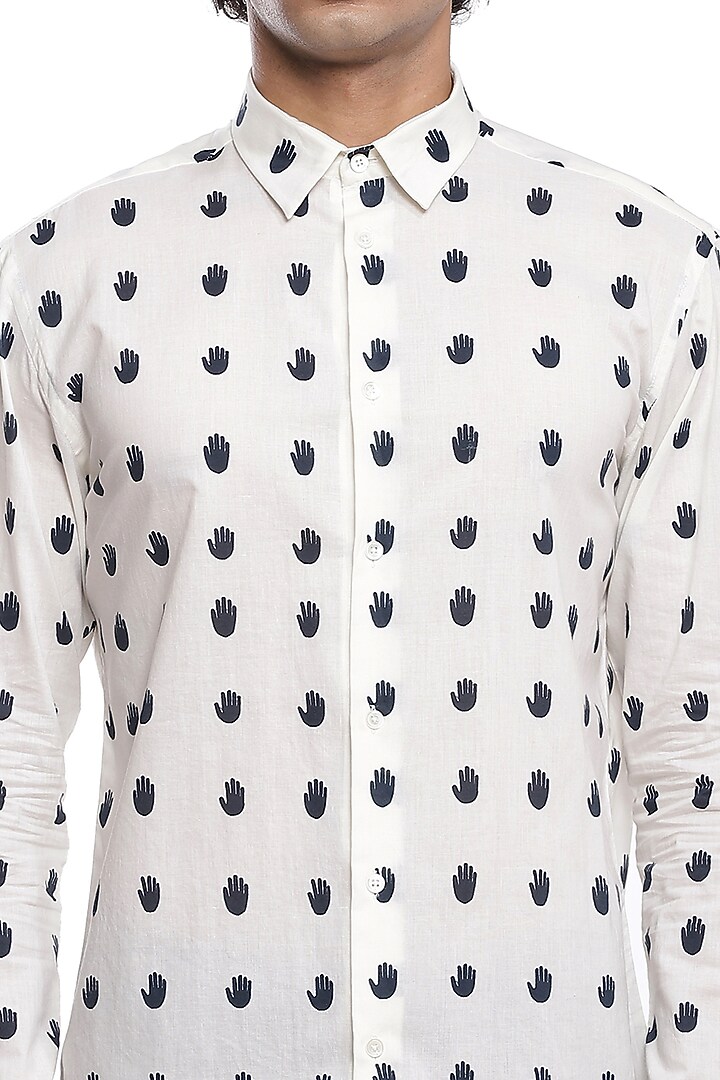 Ivory & Navy Printed Party Wear Shirt by Abraham & Thakore Men at Pernia's Pop Up Shop