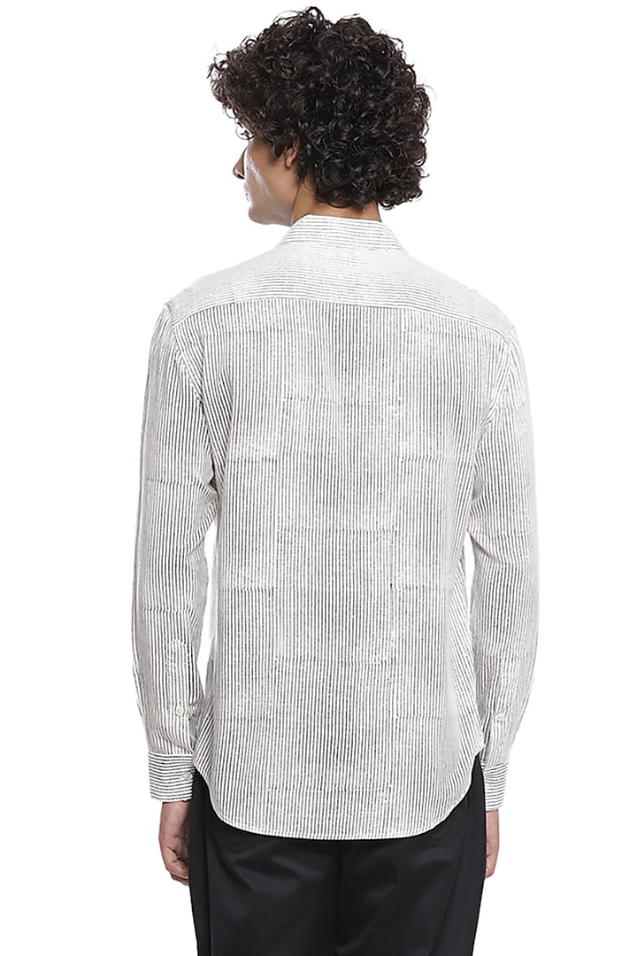 Ivory & Black Block Printed Party Wear Shirt by Abraham & Thakore Men at Pernia's Pop Up Shop
