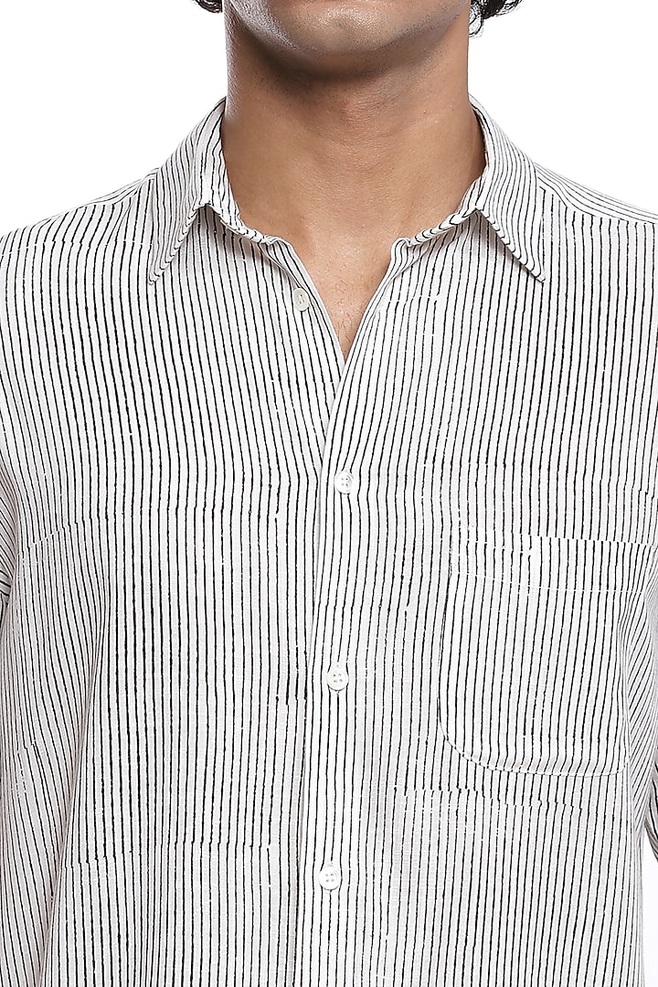 Ivory & Black Block Printed Party Wear Shirt by Abraham & Thakore Men at Pernia's Pop Up Shop
