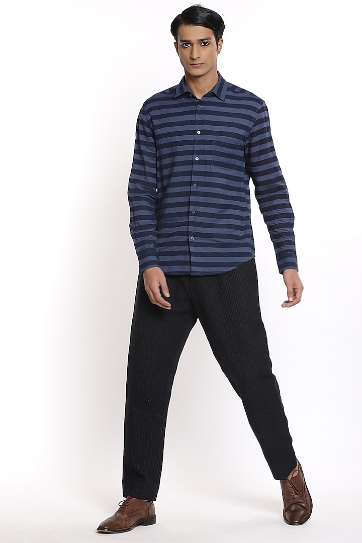 Indigo Striped Party Wear Shirt by Abraham & Thakore Men at Pernia's Pop Up Shop