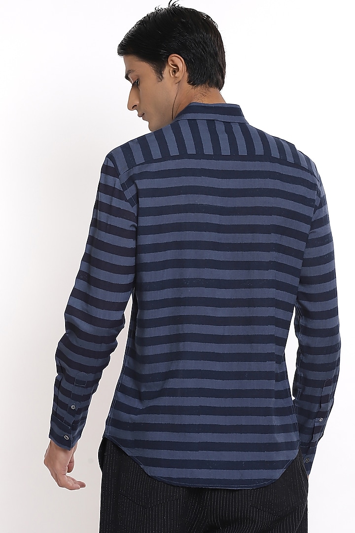 Indigo Striped Party Wear Shirt by Abraham & Thakore Men at Pernia's Pop Up Shop