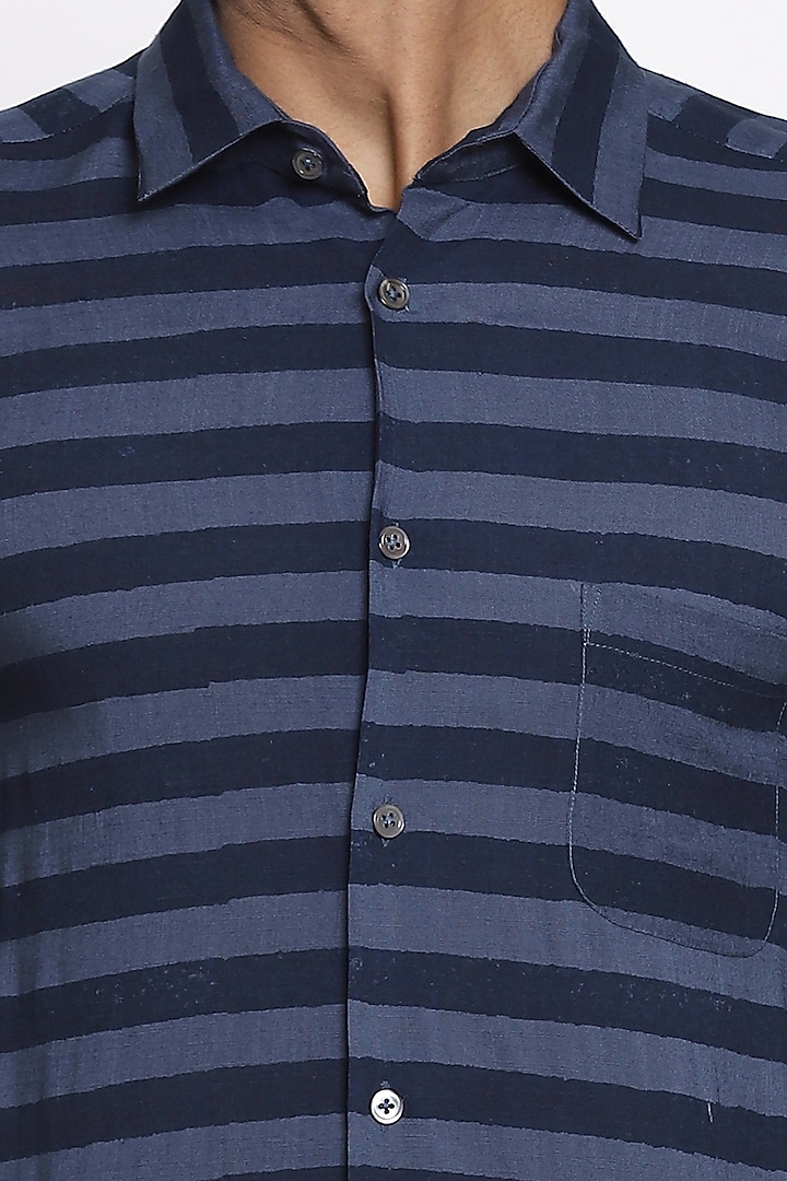 Indigo Striped Party Wear Shirt by Abraham & Thakore Men at Pernia's Pop Up Shop
