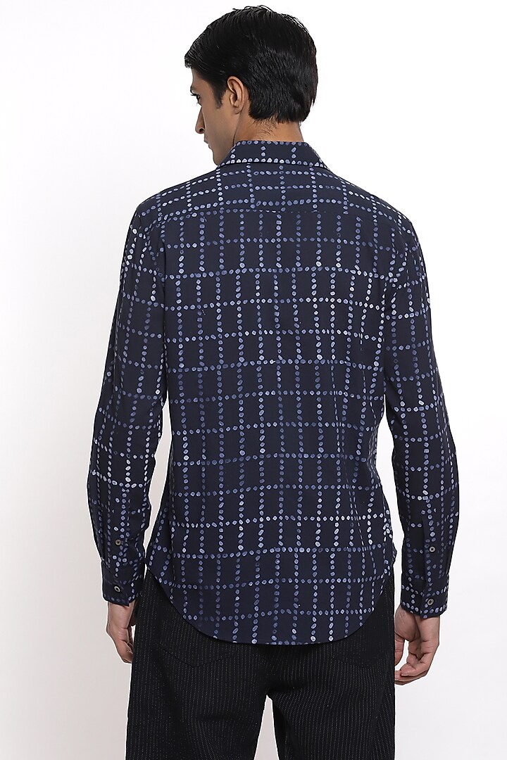 Indigo Cotton Printed Party Wear Shirt by Abraham & Thakore Men at Pernia's Pop Up Shop