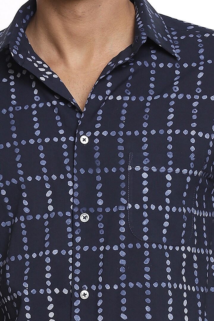 Indigo Cotton Printed Party Wear Shirt by Abraham & Thakore Men at Pernia's Pop Up Shop
