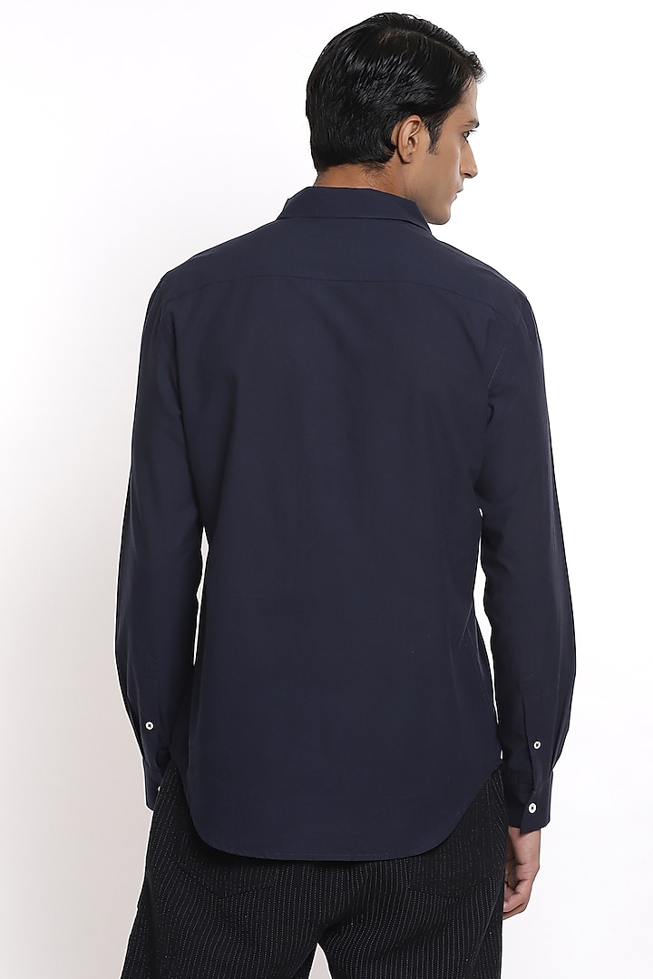 Indigo Printed Bib Front Party Wear Shirt by Abraham & Thakore Men at Pernia's Pop Up Shop