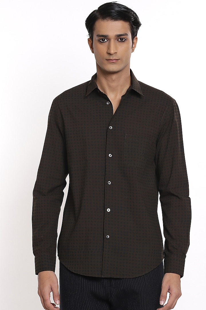 Coffee Printed Cotton Party Wear Shirt by Abraham & Thakore Men at Pernia's Pop Up Shop