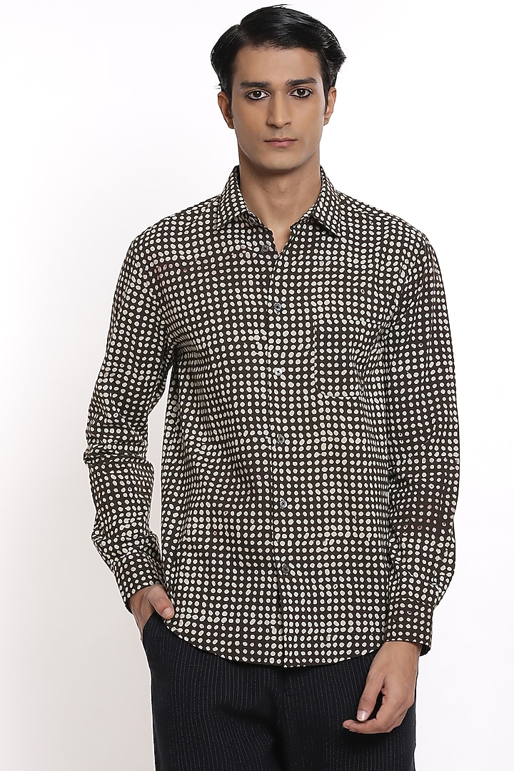Coffee Printed Party Wear Shirt by Abraham & Thakore Men at Pernia's Pop Up Shop