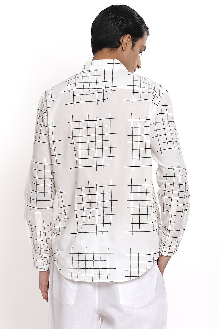 Black & White Hand Block Printed Party Wear Shirt by Abraham & Thakore Men at Pernia's Pop Up Shop