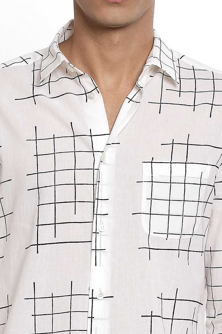 Black & White Hand Block Printed Party Wear Shirt by Abraham & Thakore Men at Pernia's Pop Up Shop