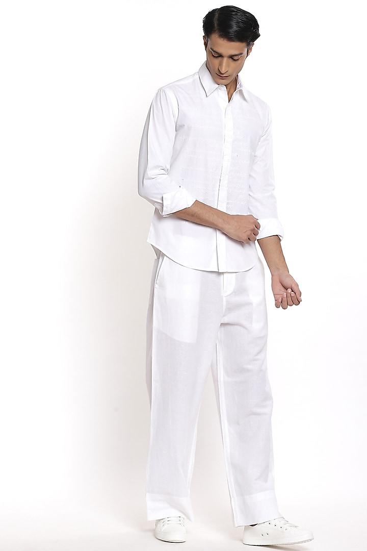 Ivory Embroidered Shirt by Abraham & Thakore Men