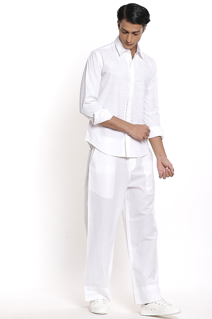 Ivory Embroidered Party Wear Shirt by Abraham & Thakore Men at Pernia's Pop Up Shop