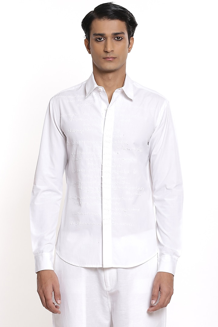 Ivory Embroidered Party Wear Shirt by Abraham & Thakore Men at Pernia's Pop Up Shop
