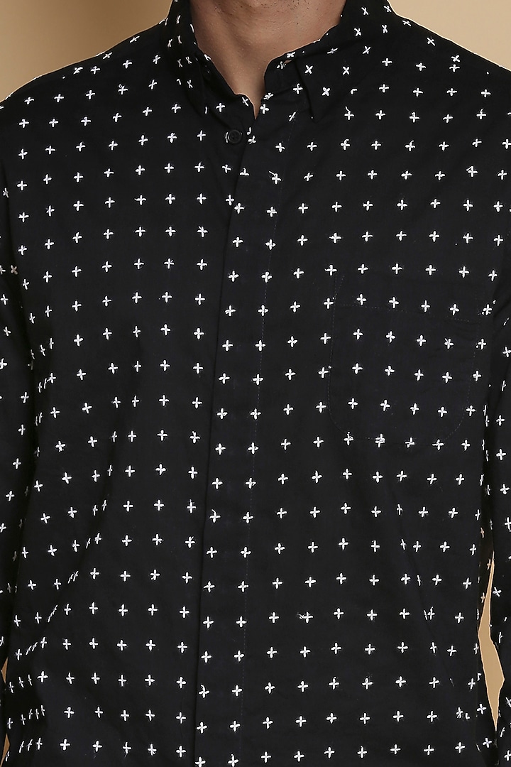 Black Star Embroidered Party Wear Shirt by Abraham & Thakore Men at Pernia's Pop Up Shop