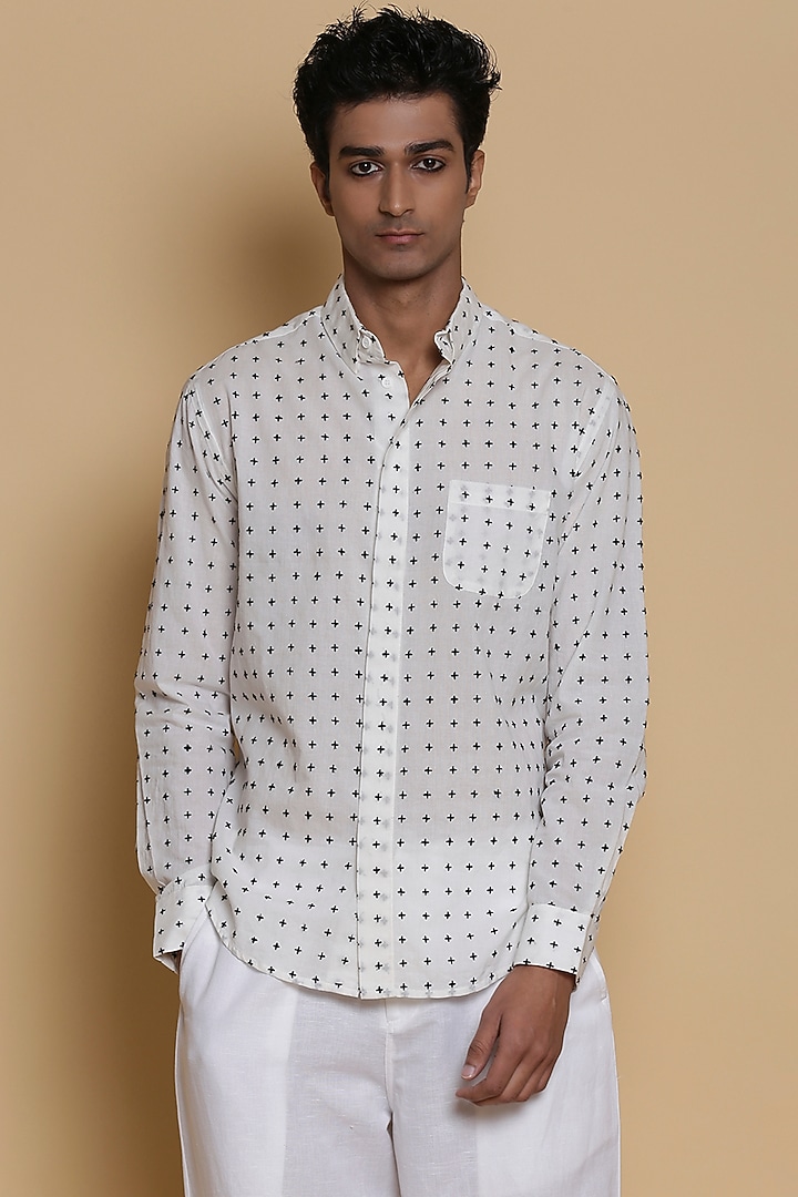 White Star Embroidered Party Wear Shirt by Abraham & Thakore Men at Pernia's Pop Up Shop