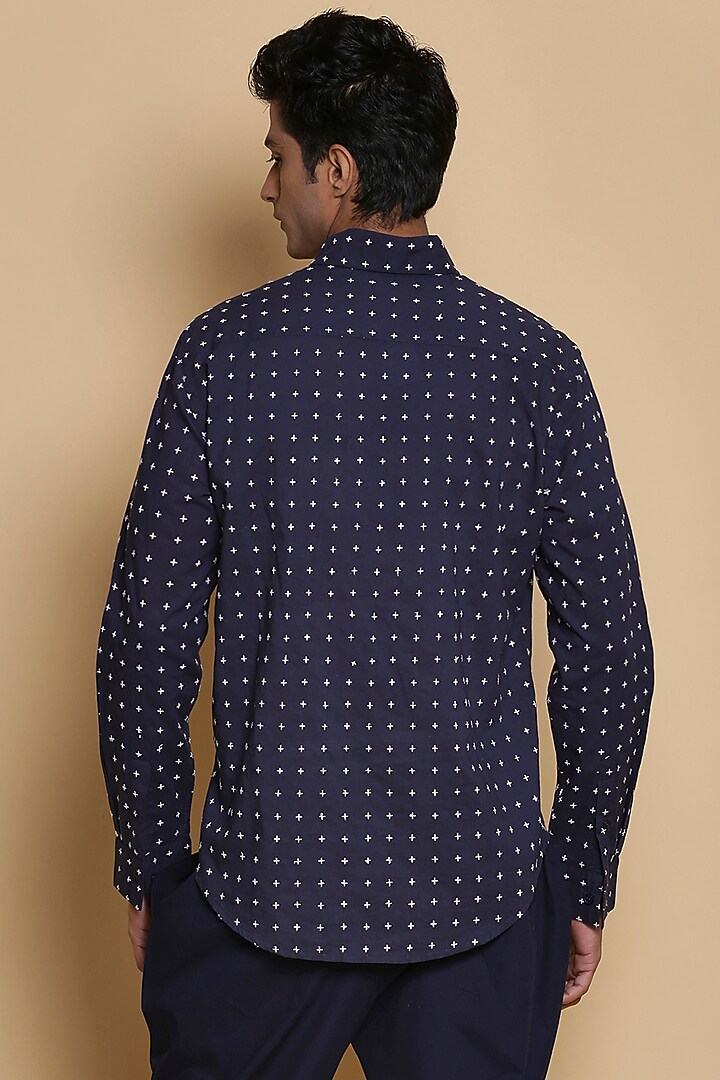 Indigo Star Embroidered Party Wear Shirt by Abraham & Thakore Men at Pernia's Pop Up Shop