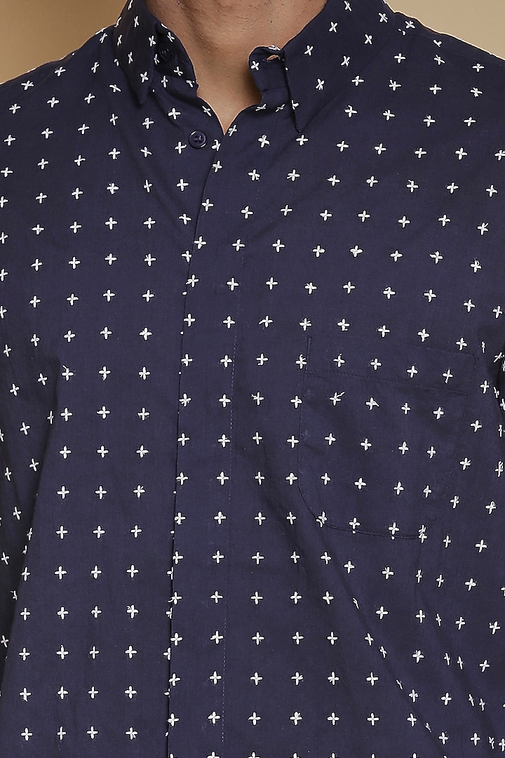 Indigo Star Embroidered Party Wear Shirt by Abraham & Thakore Men at Pernia's Pop Up Shop