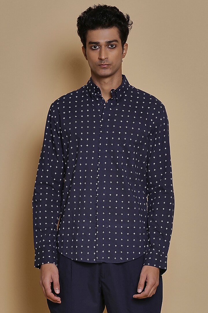 Indigo Star Embroidered Party Wear Shirt by Abraham & Thakore Men at Pernia's Pop Up Shop
