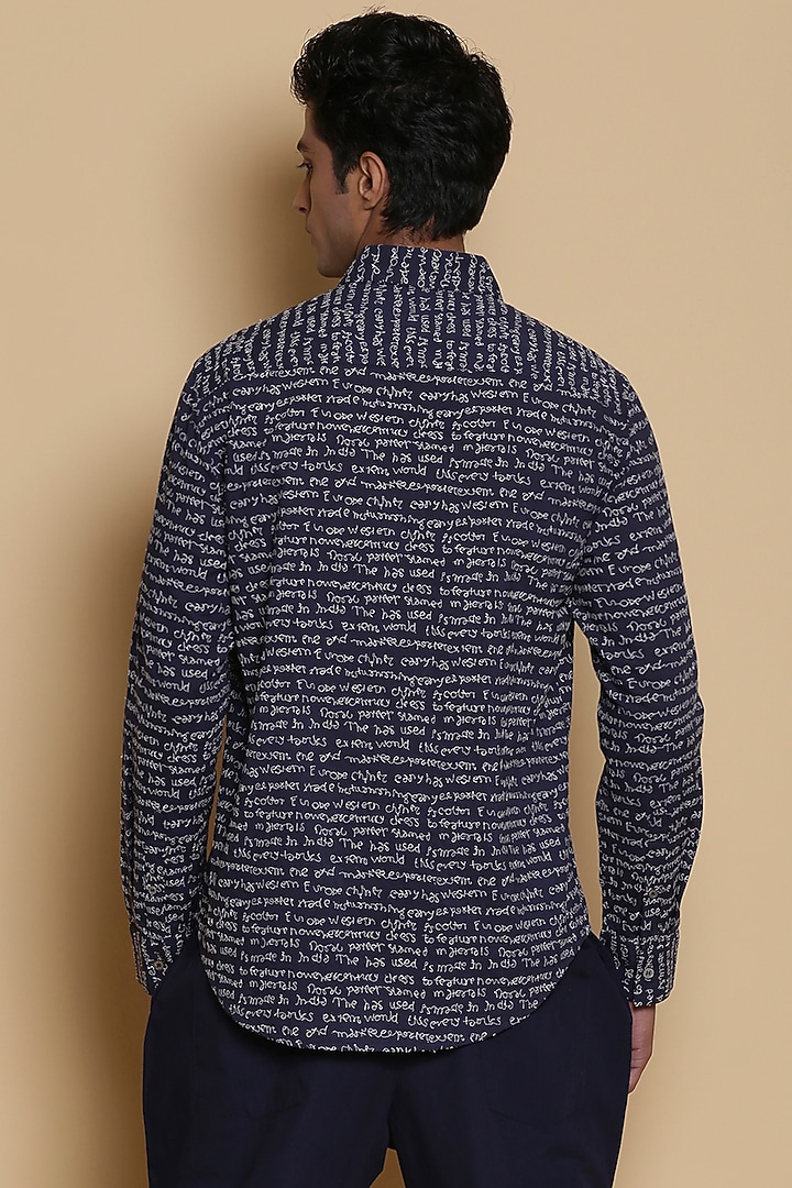 Indigo Embroidered Party Wear Shirt by Abraham & Thakore Men at Pernia's Pop Up Shop