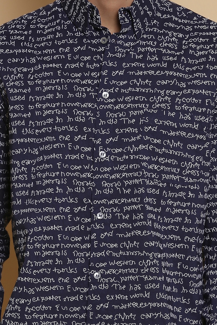 Indigo Embroidered Party Wear Shirt by Abraham & Thakore Men at Pernia's Pop Up Shop