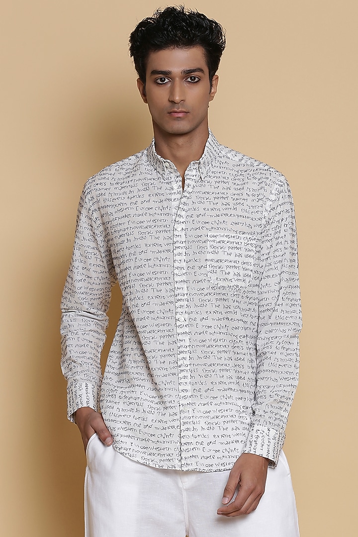 Ivory Embroidered Party Wear Shirt by Abraham & Thakore Men at Pernia's Pop Up Shop
